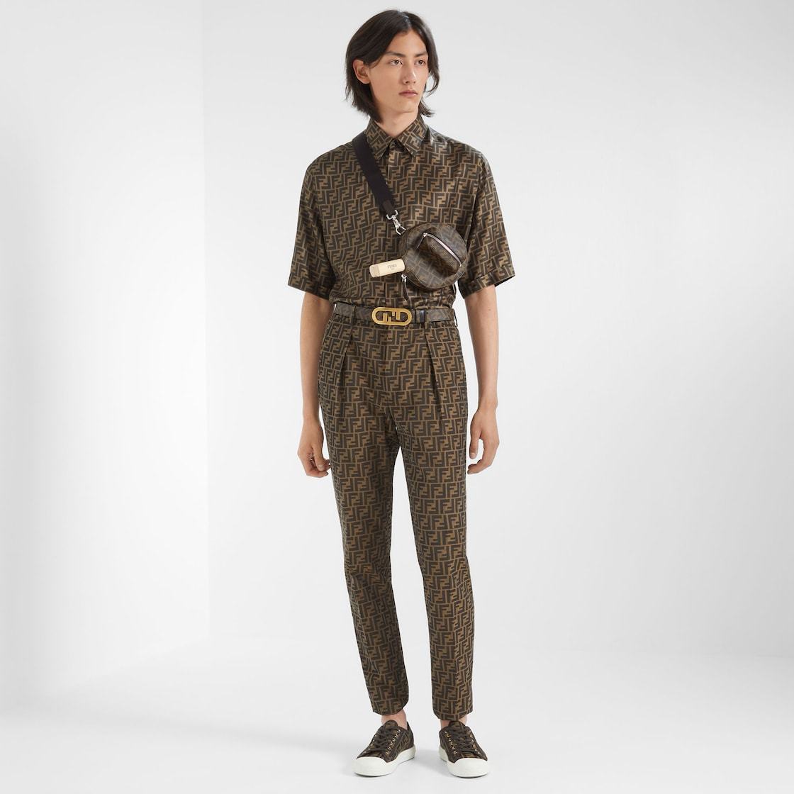 Fendi Men Brown Sneaker With All-over Ff Motif In Fabric Man In Black