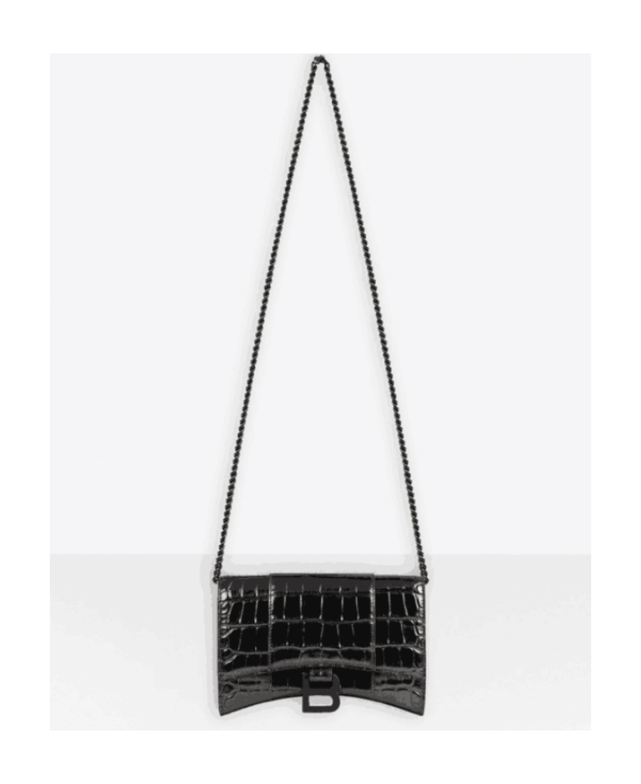 Balenciaga Hourglass Crocodile-effect Chain Wallet In Black