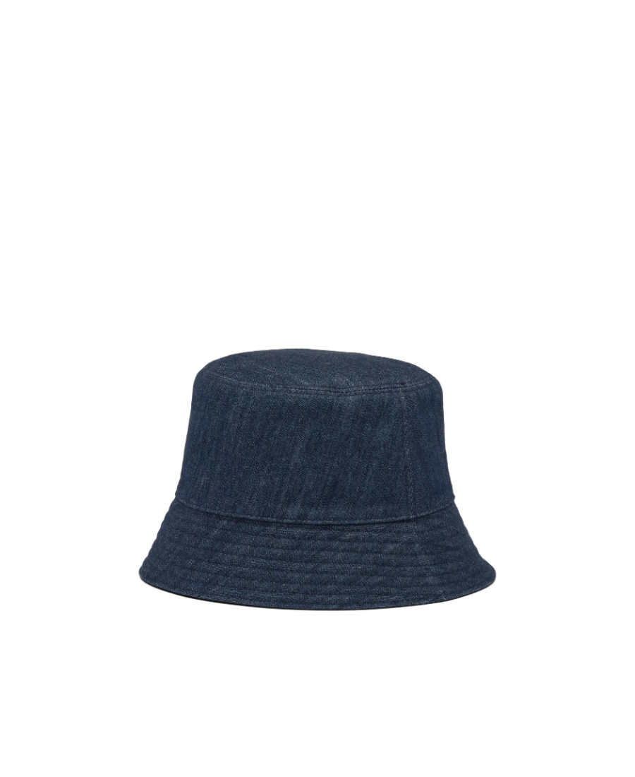 Prada Logo Patch Denim Bucket Hat In Blue