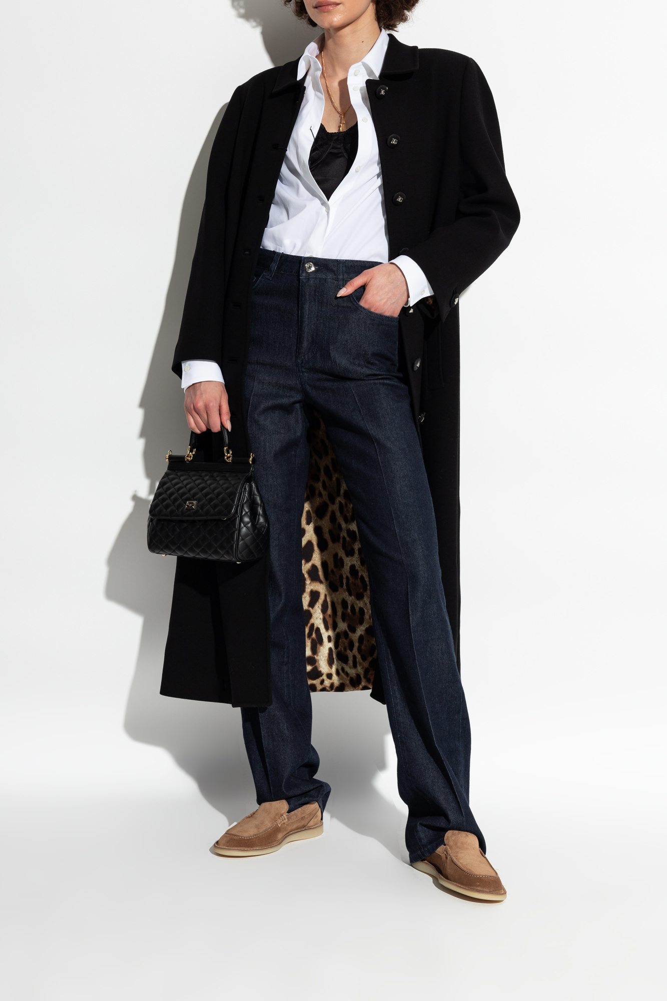 Dolce & Gabbana Dg Logo Suede And Shearling Loafers In Brown