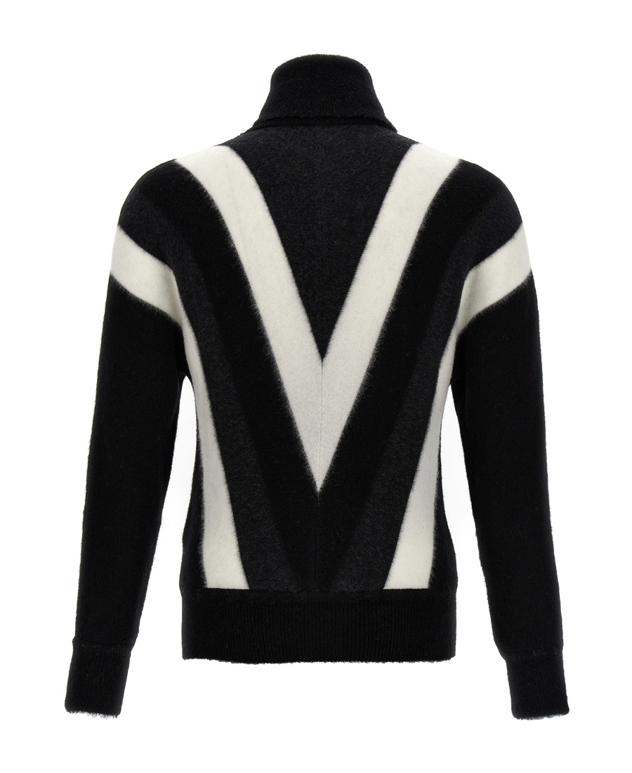 Saint Laurent Turtleneck Geometric Pattern Sweater In Black