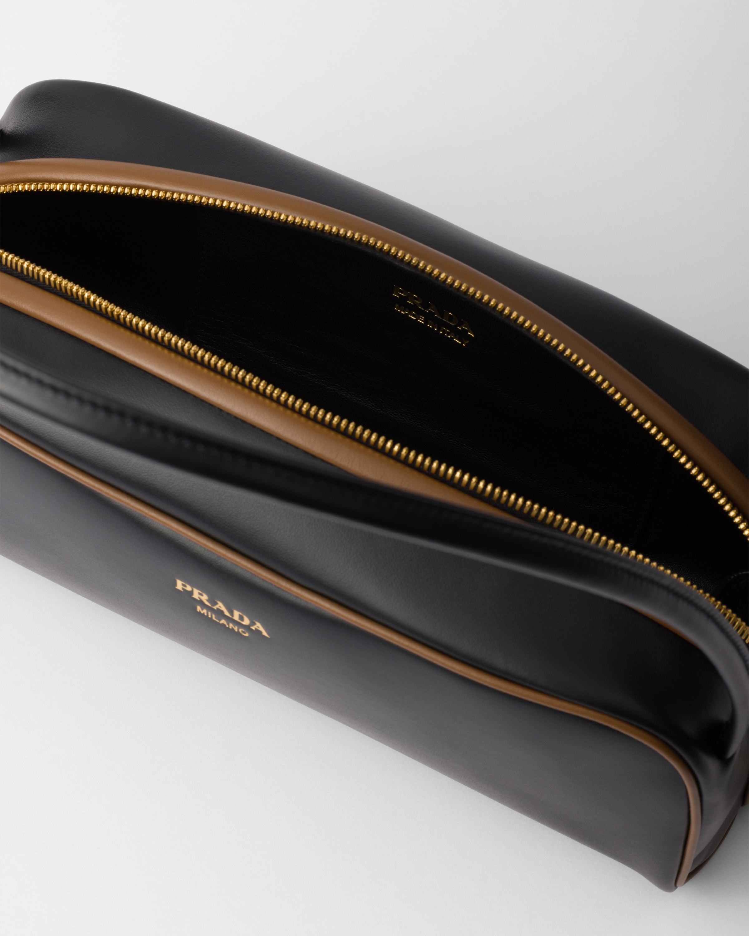 Prada Women Black Leather Shoulder Bag In Black/hazelnut