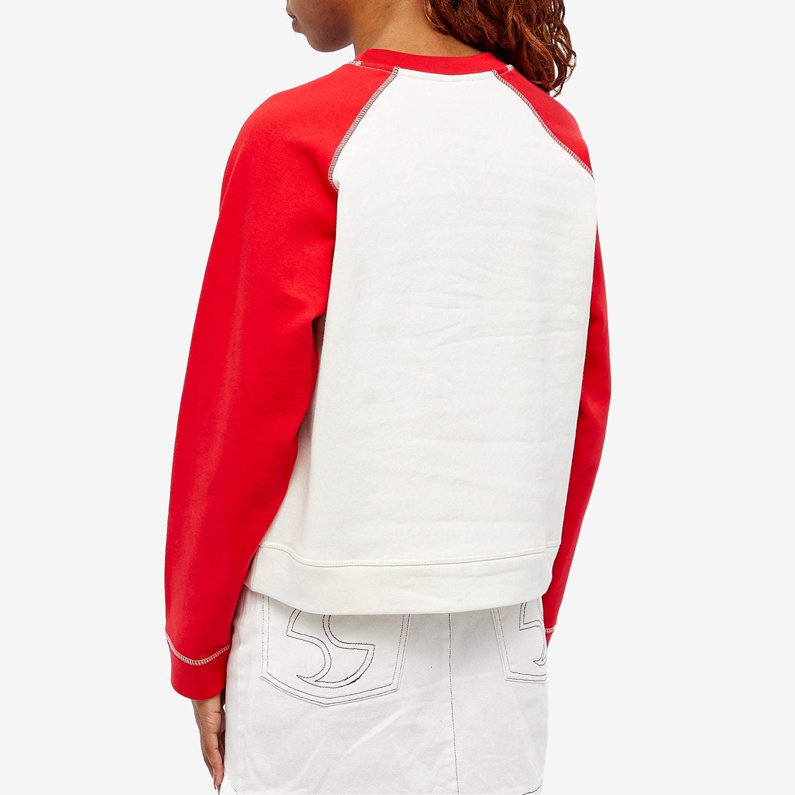 Ganni Long Sleeve Isoli Raglan Contrast Sleeve Sweatshirt In White