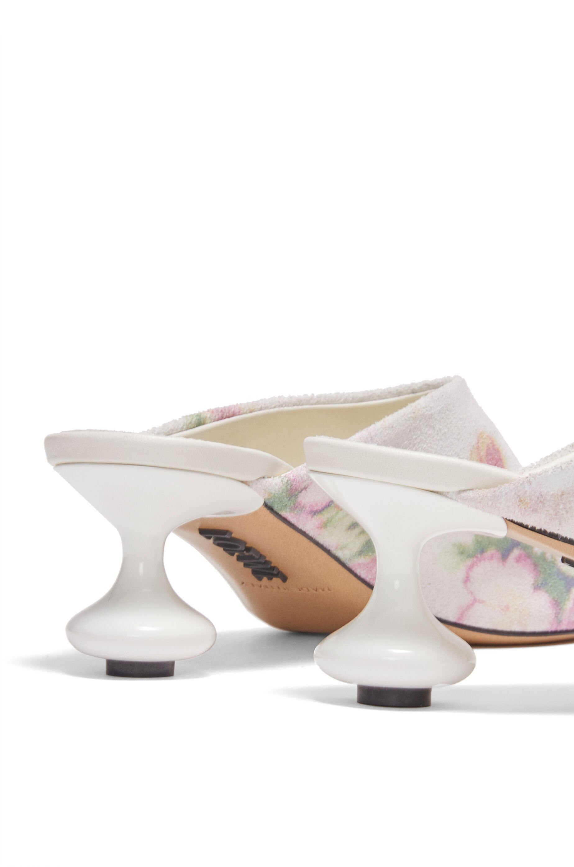 Loewe 45mm Floral Print Calf Leather Mules In White