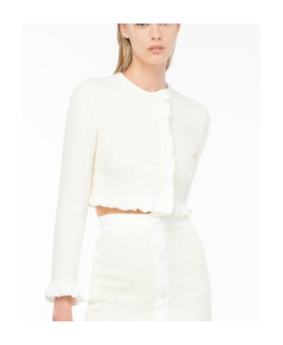 Pinko Ruffle-detail Cropped Tweed Jacket In White