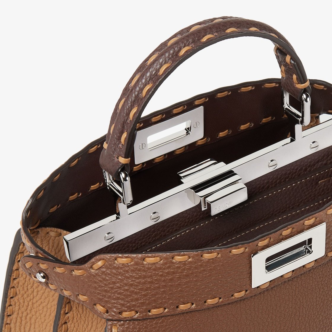 Fendi Peekaboo Iseeu Small Multicolour Sage Selleria Bag With 556 Hand-sewn Topstitches In Brown