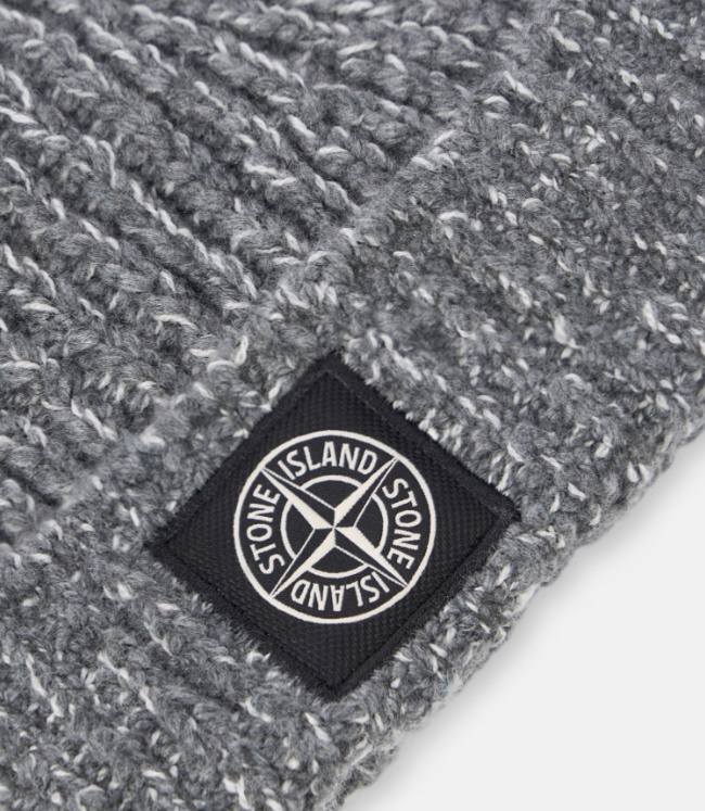 Stone Island Geelong Wool Logo Beanie In Gray