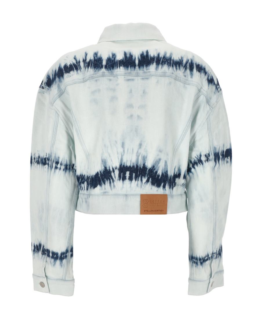 Stella Mccartney Indigo Stripe Tie-dye Cropped Denim Jacket In White