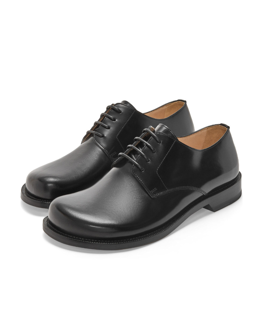 Loewe Terra Glossed-leather Derby Shoes In Black