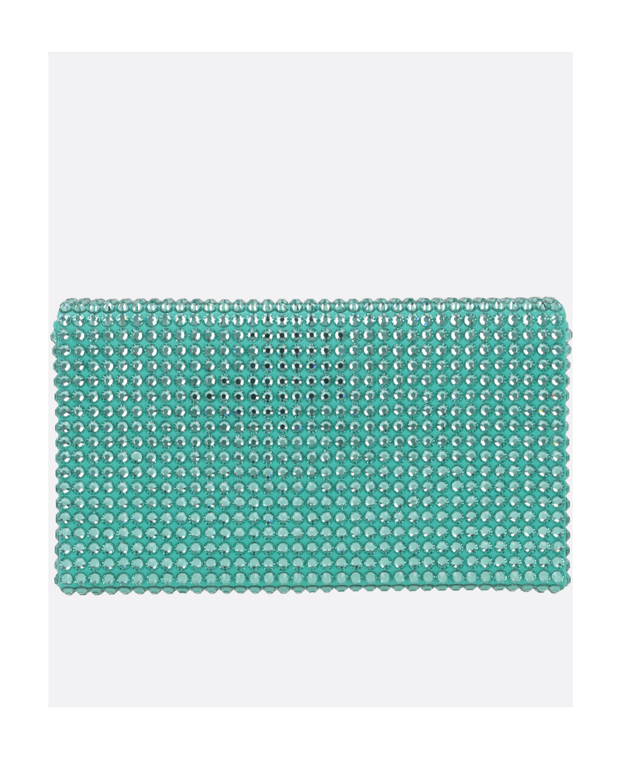 Amina Muaddi Crystal Decorated Satin Handbag In Blue