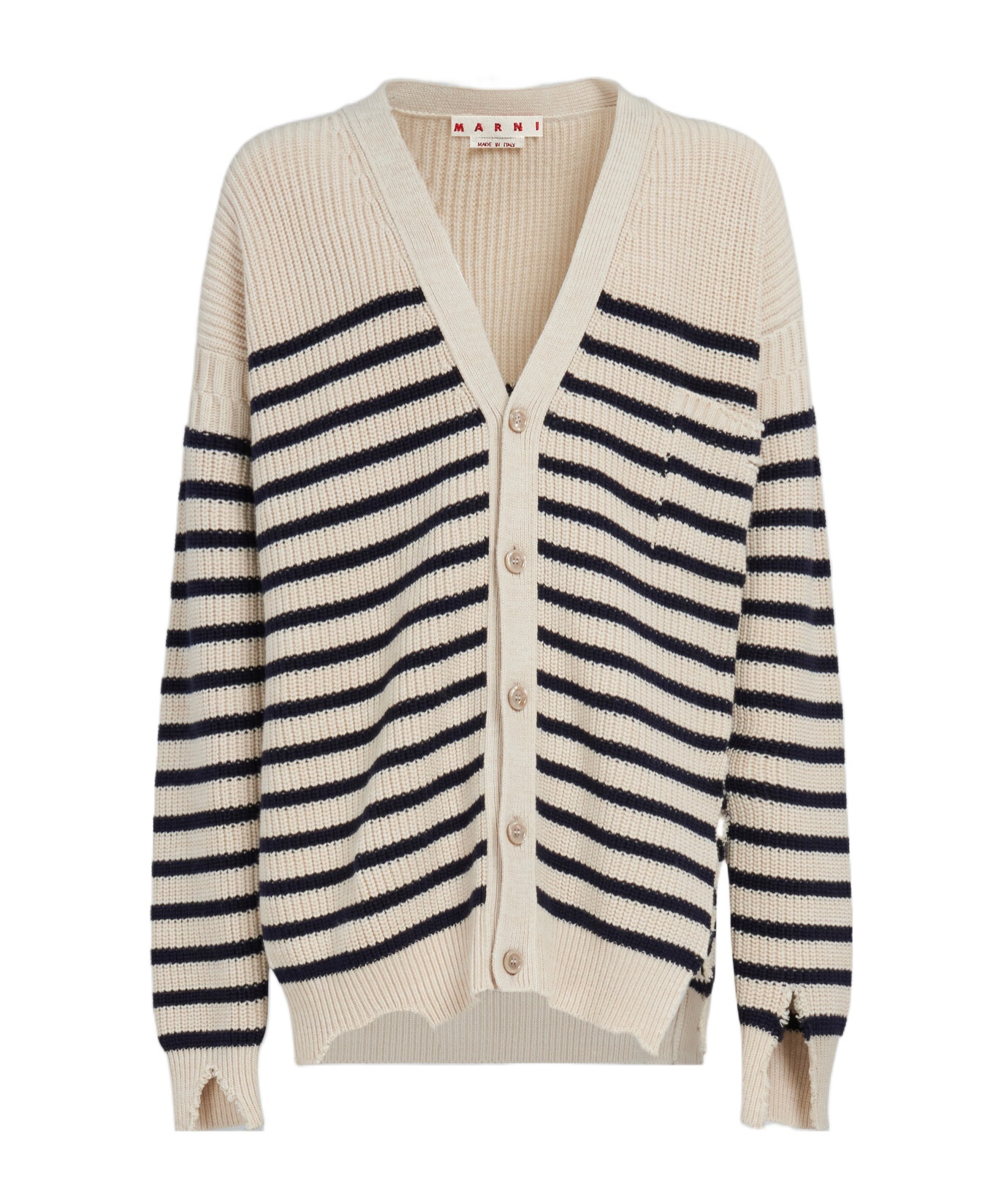 Marni Striped V-neck Cardigan In Nude