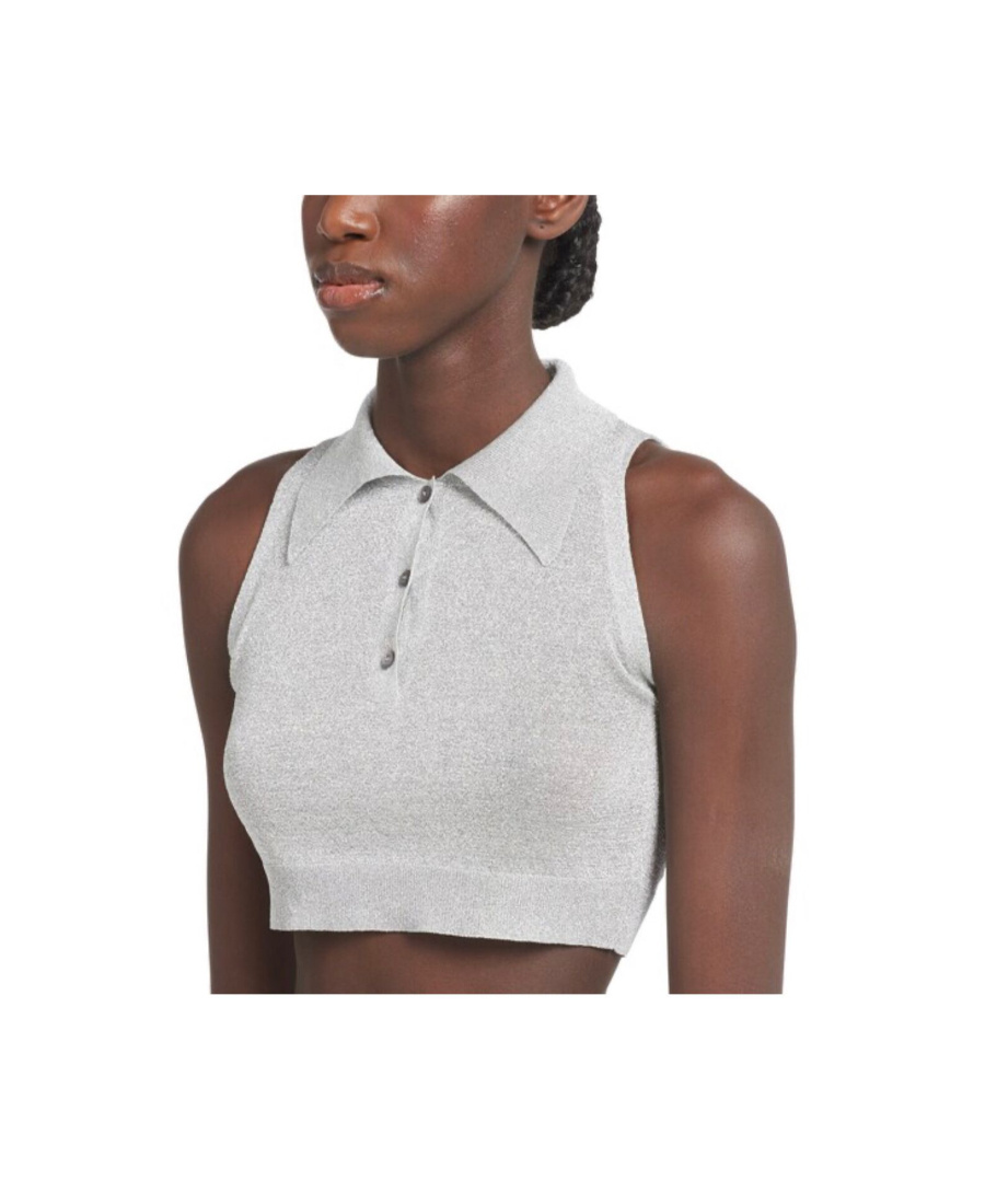 Prada Lurex Knit Crop Top In Silver