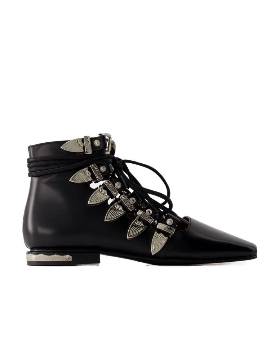 Toga Buckled Lace-up Leather Sandals In Black