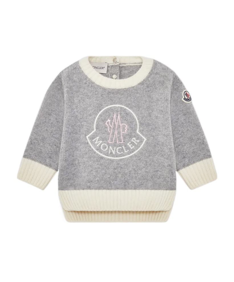 Moncler Enfant Logo-patch Crewneck Jumper In Gray