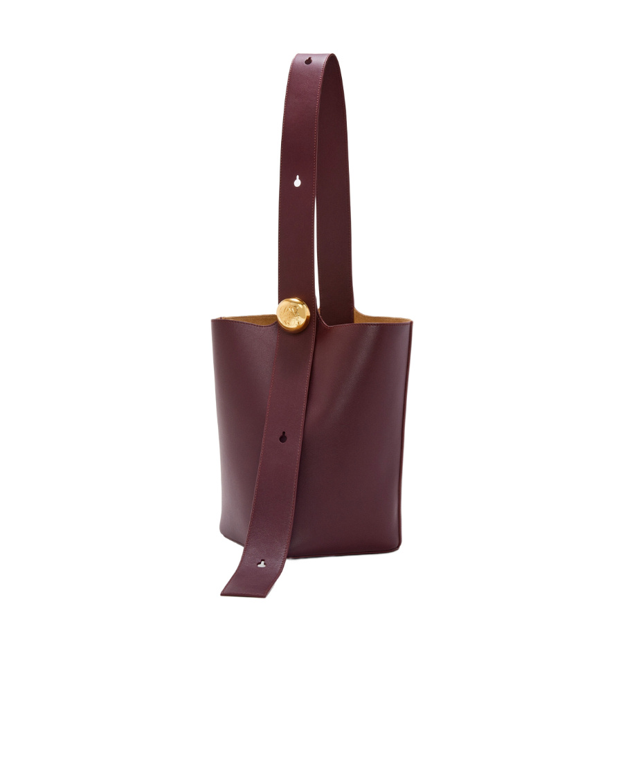 Loewe Medium Pebble Bucket Bag In Mellow Calfskin In Red