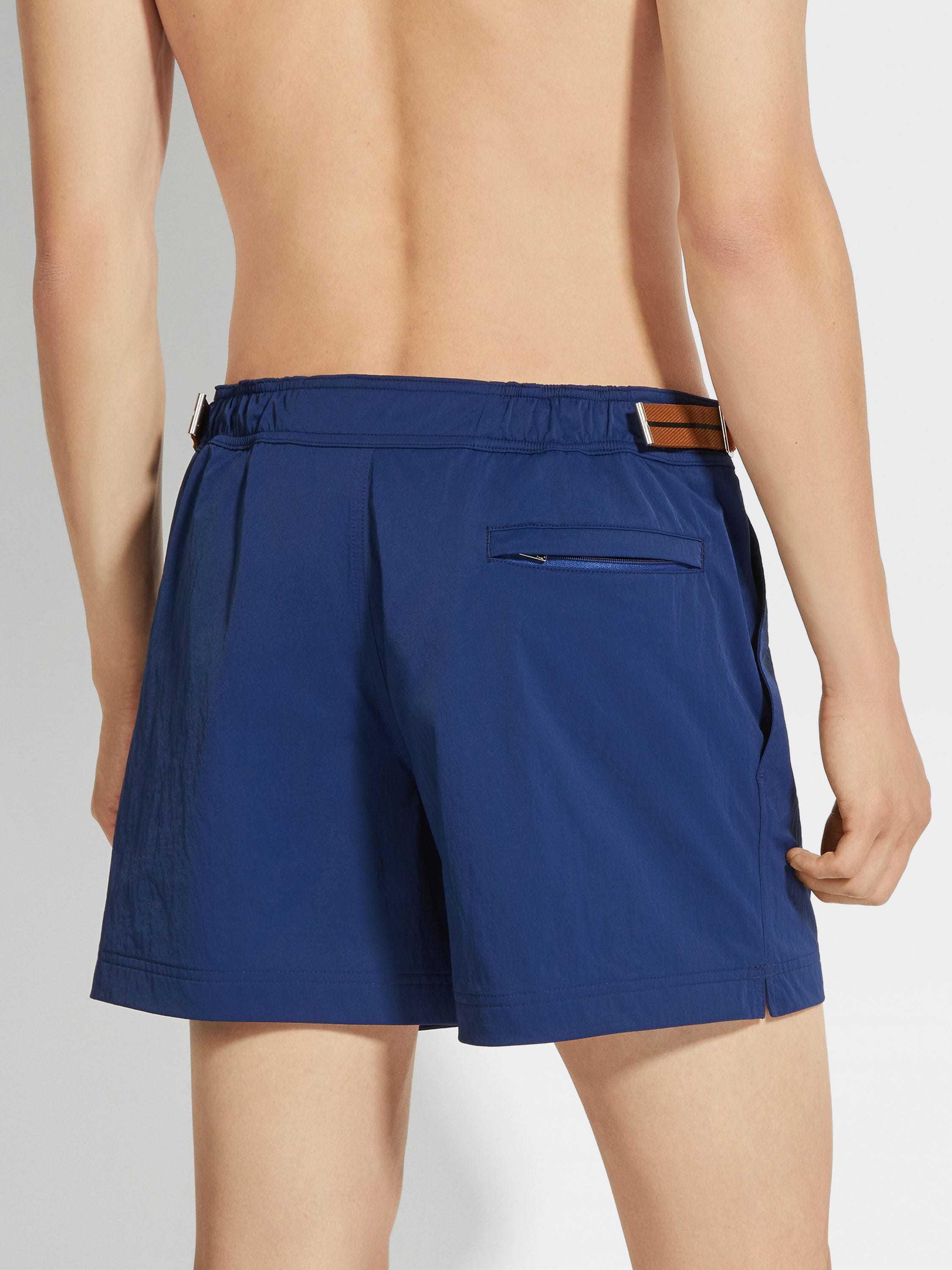Zegna 232 Road Brand Mark Nylon Regular Fit Swim Trunks In Blue