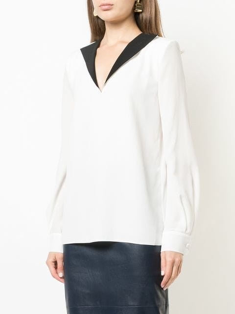 Givenchy Contrast V-neck Blouse In White