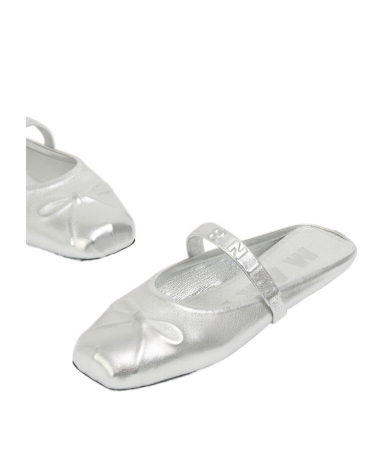 Marni Silver Leather Little Bow Sabot Slippers In Silver