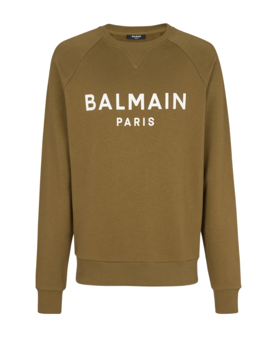 Balmain Men's Khaki And White Graphic Print Sweatshirt For Ss23 In Brown