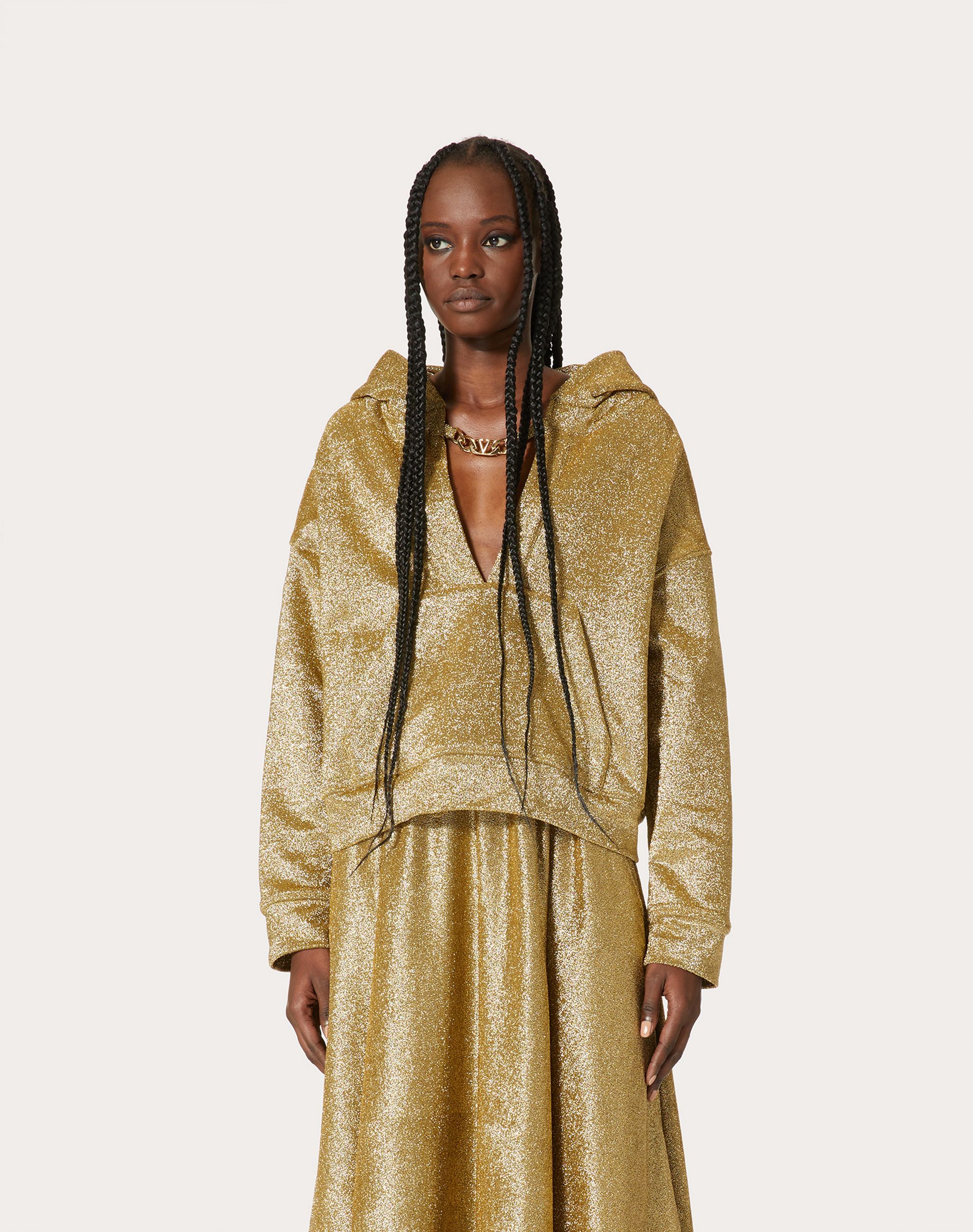 Valentino Vlogo Chain Metallic Hoodie In Animal Print