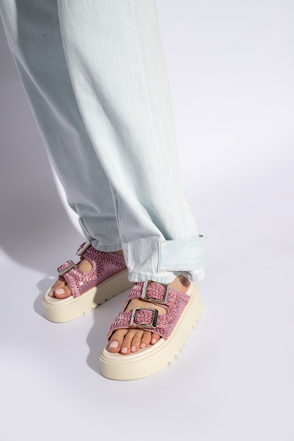 Shop Casadei Birky Ale Flatform Slides In White