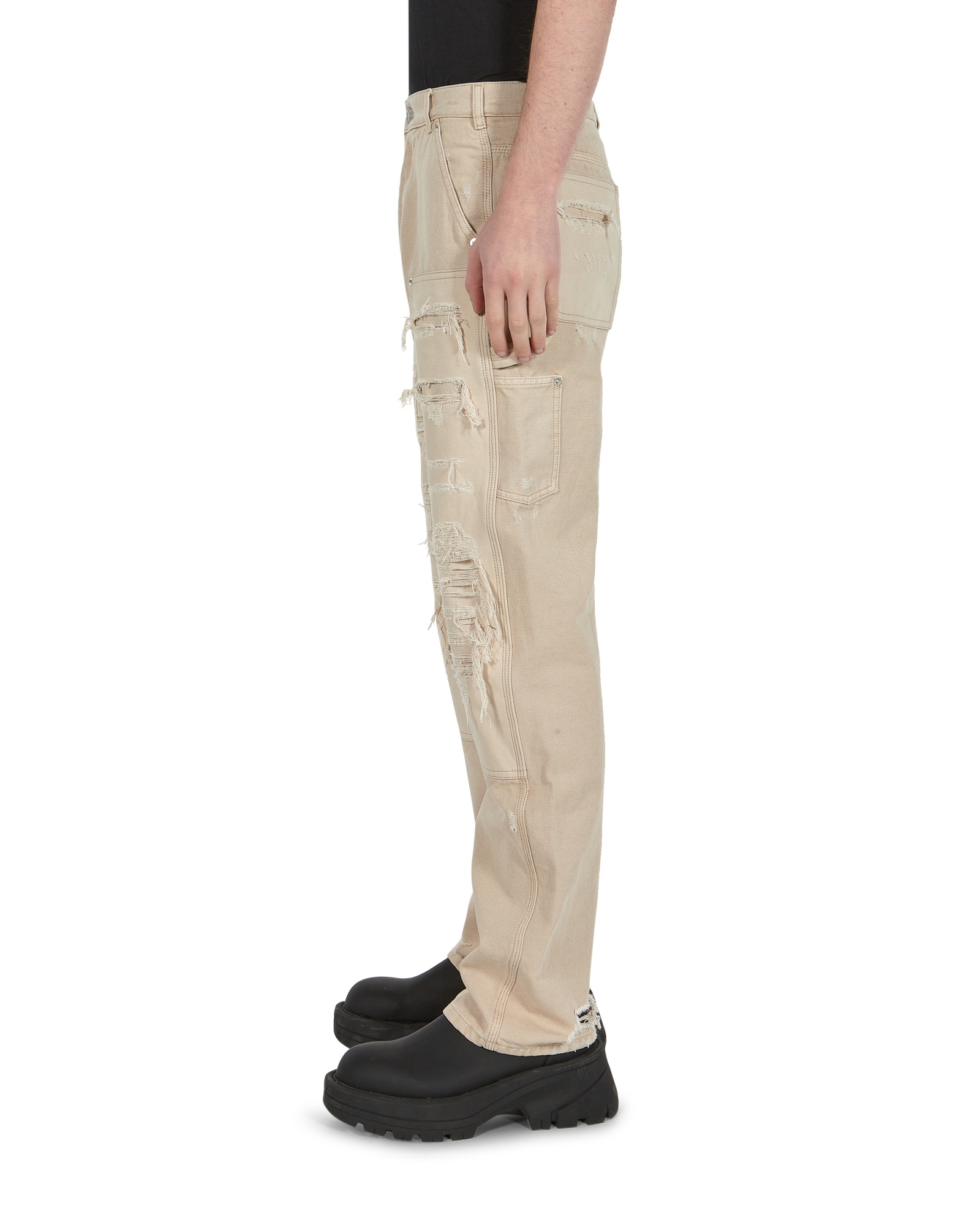 Alyx Destroyed Canvas Ripped Carpenter Trousers In Nude