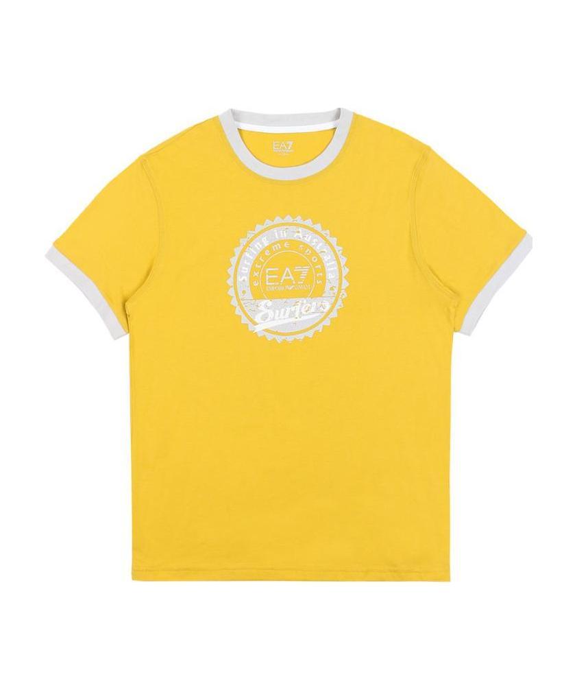 Ea7 Logo Printed T-shirt With Round Neck In Yellow