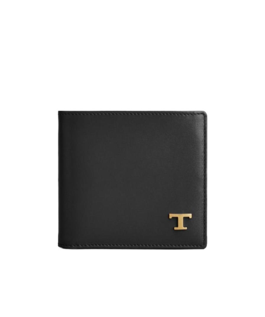 Tod's Logo-plaque Leather Bi-fold Wallet In Black