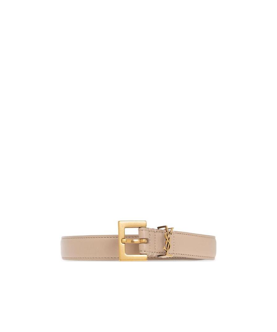 Saint Laurent Monogram Square-buckle Belt In Nude