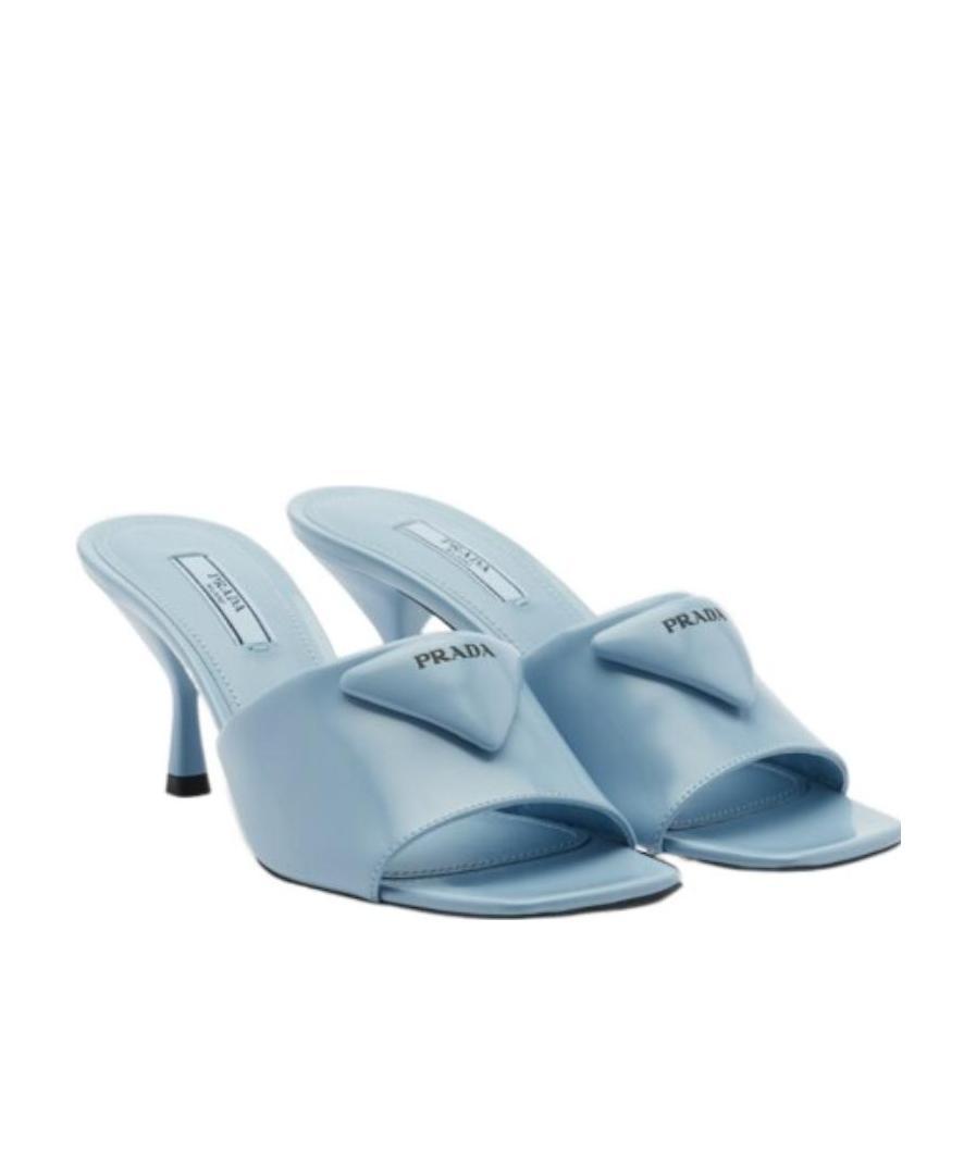Prada Brushed Leather Heeled Slides In Blue