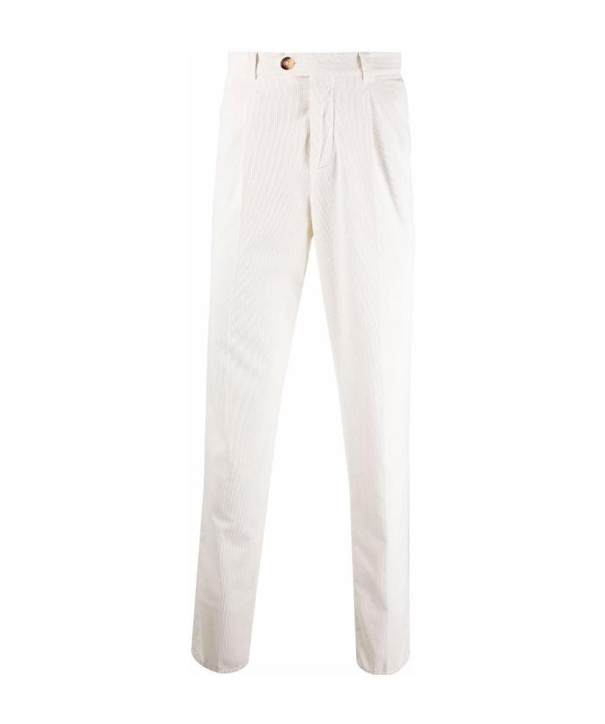 Brunello Cucinelli Garment-dyed Trousers In Twisted Cotton Gabardine In White