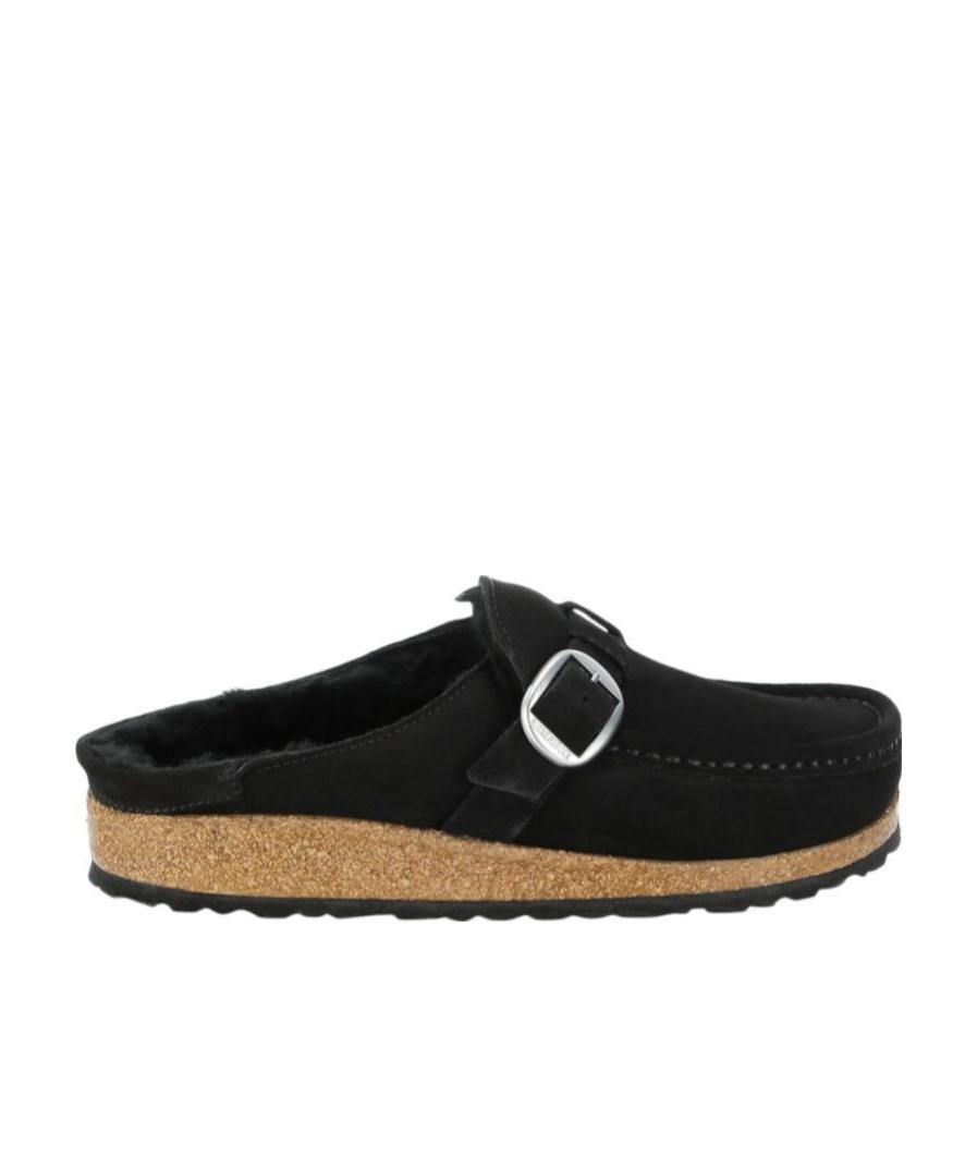 Birkenstock Black Buckley Shearling Suede Slip-on Shoes In Black