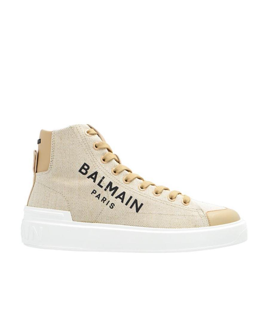 Balmain B Court High Top-canvas & Logo In White Cotton In Nude