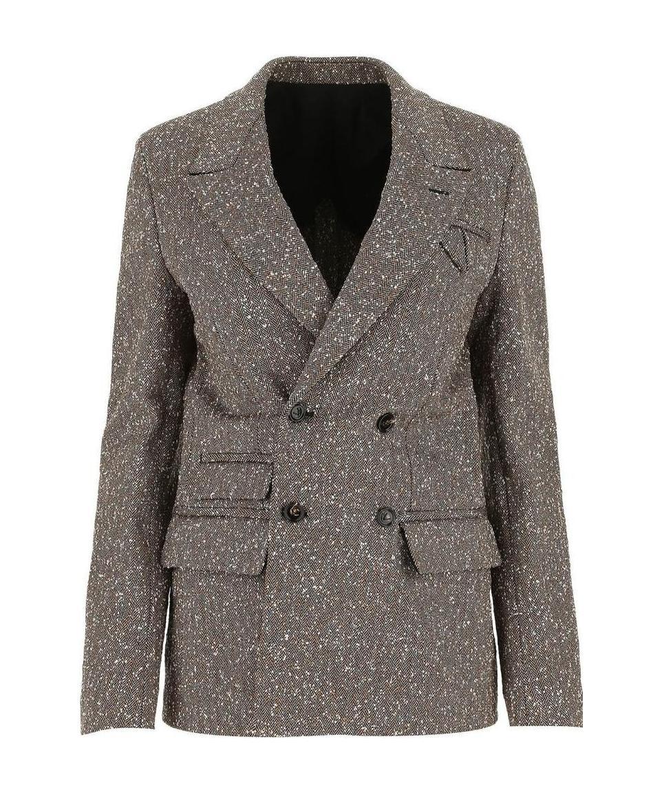 Shop Bottega Veneta Knotted Herringbone Jacket In Gray