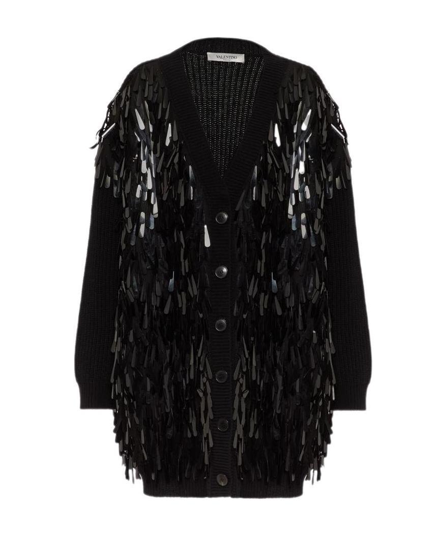 Valentino Teardrop Sequined Button-up Cardigan In Black
