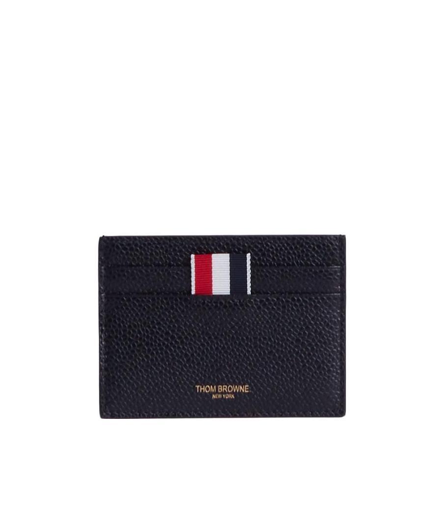 Shop Thom Browne Grosgrain-tab Leather Cardholder In Black