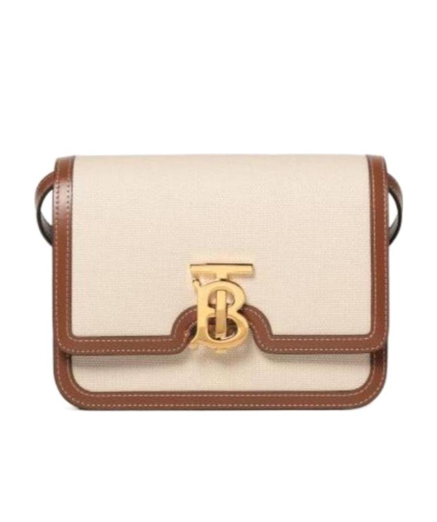 Burberry Small Two-tone Canvas And Leather Tb Bag In Nude