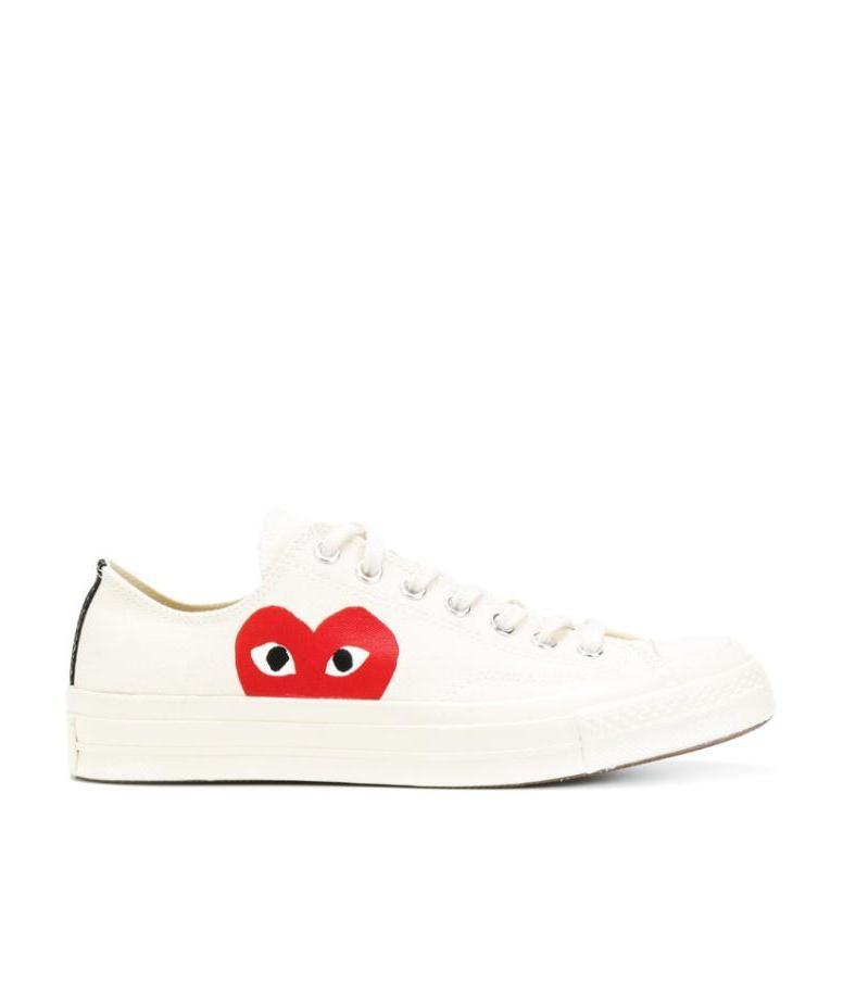 Comme Des Garçons Play Logo Printed Low-top Casual Sneakers In White
