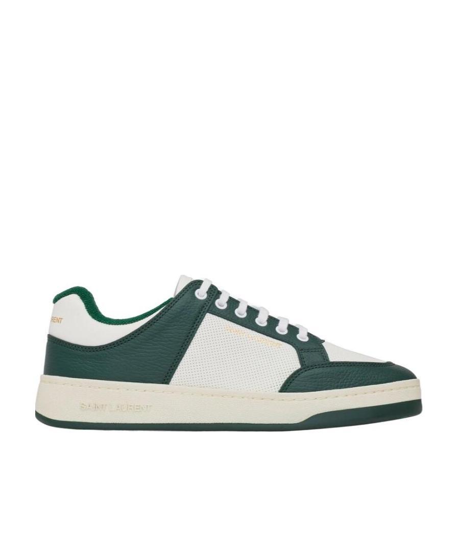 Shop Saint Laurent Sl/61 Low-top Sneakers In Smooth And Grained Leather In White