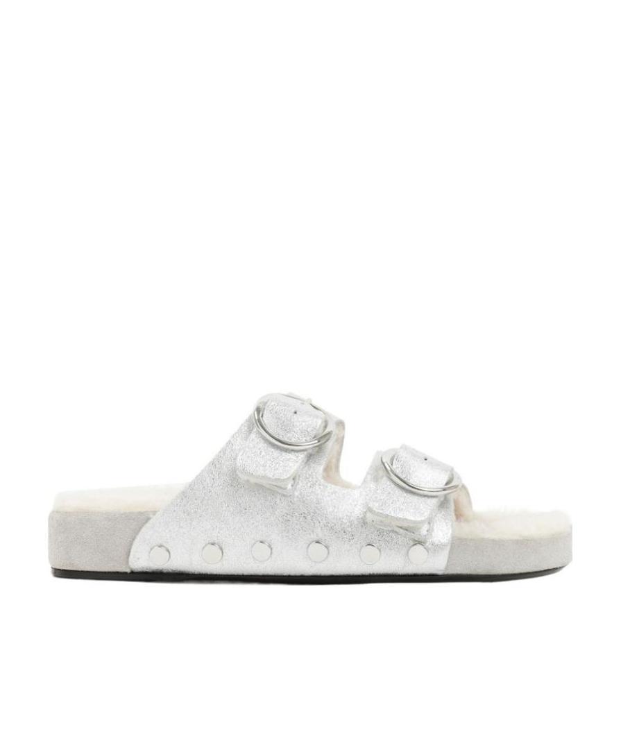Isabel Marant Lennyo Studded Slide Sandal With Genuine Shearling Lining In White