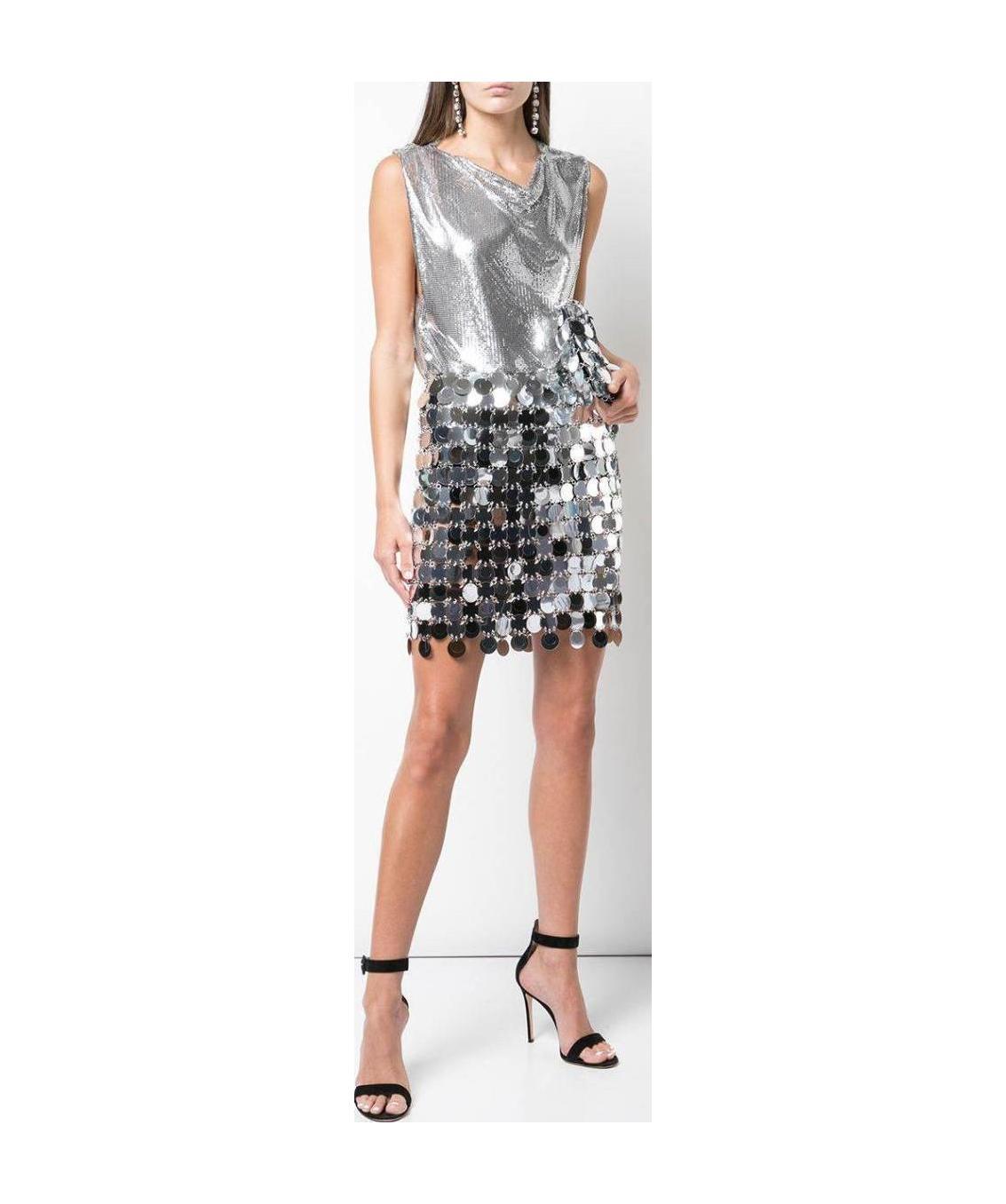 Shop Rabanne Circular Mirror-effect Discs Mini Skirt In Gray