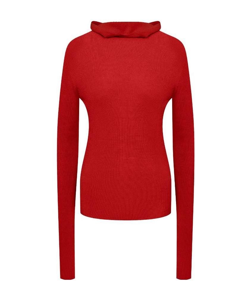 Shop Jil Sander Ribbed-knit Hoodie In Red