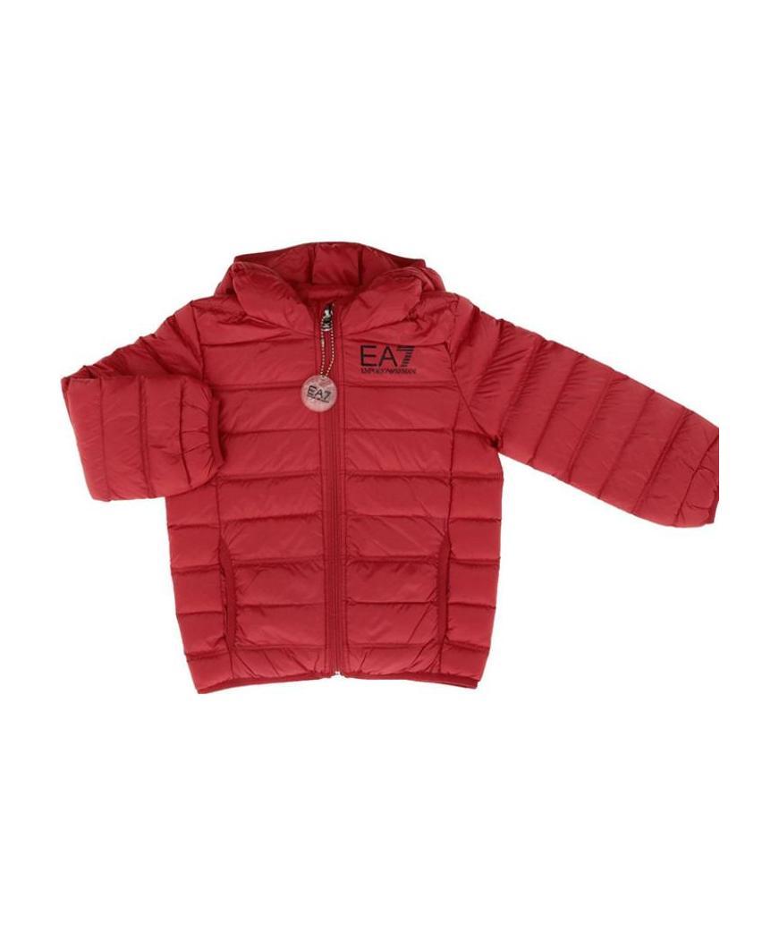 Ea7 Logo Hooded Down Jacket In Red