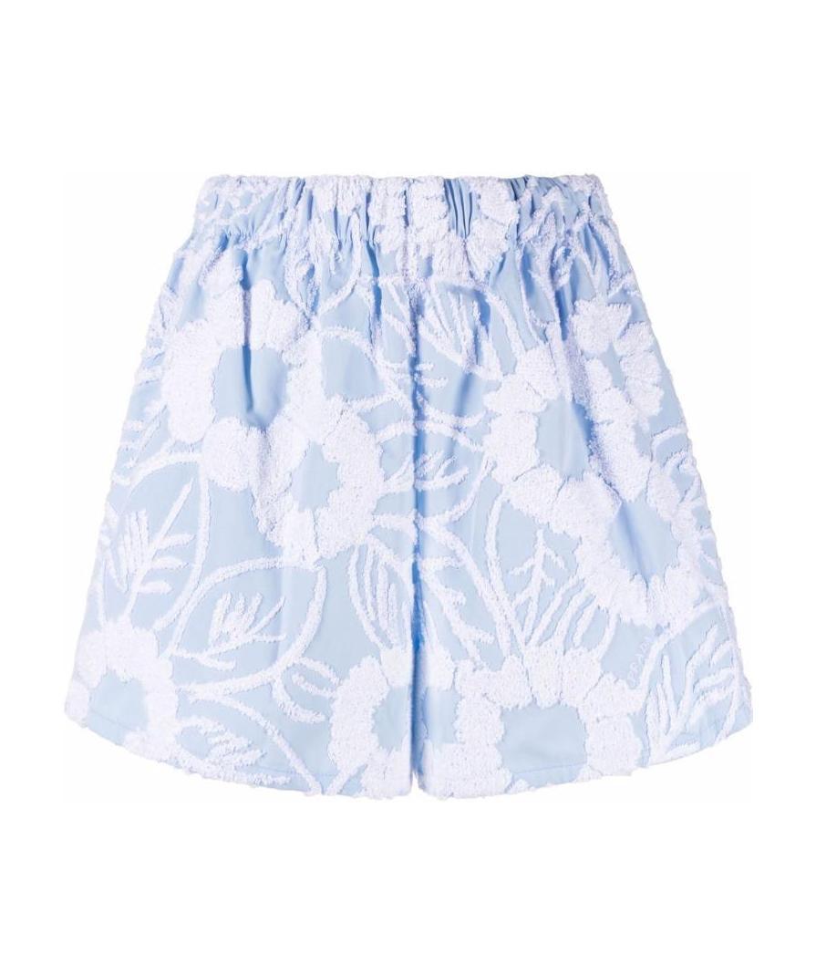Prada Embroidered Poplin Shorts In Blue/white