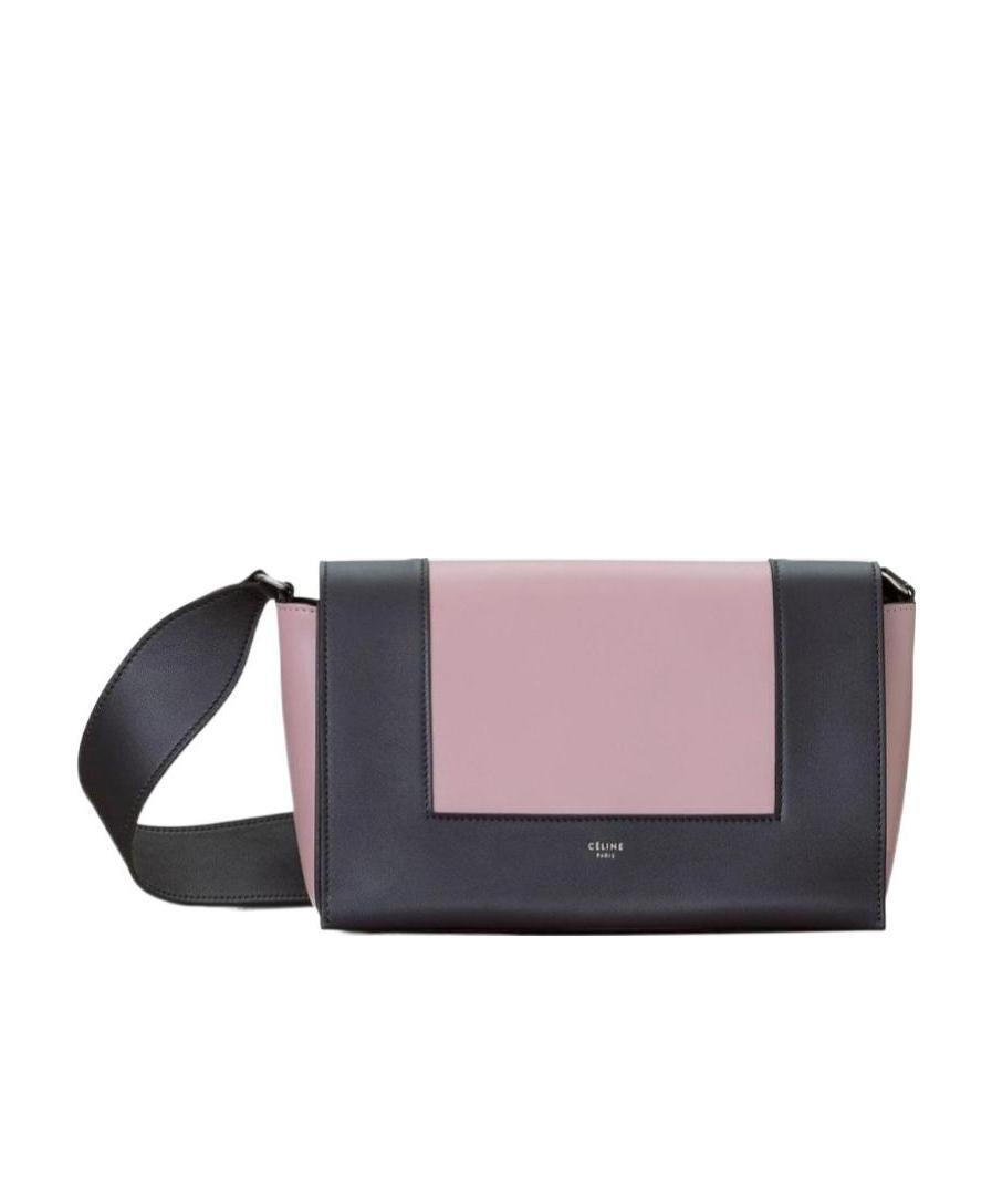 Celine Frame Medium Smooth Cow Leather Two-color Handbag In Black