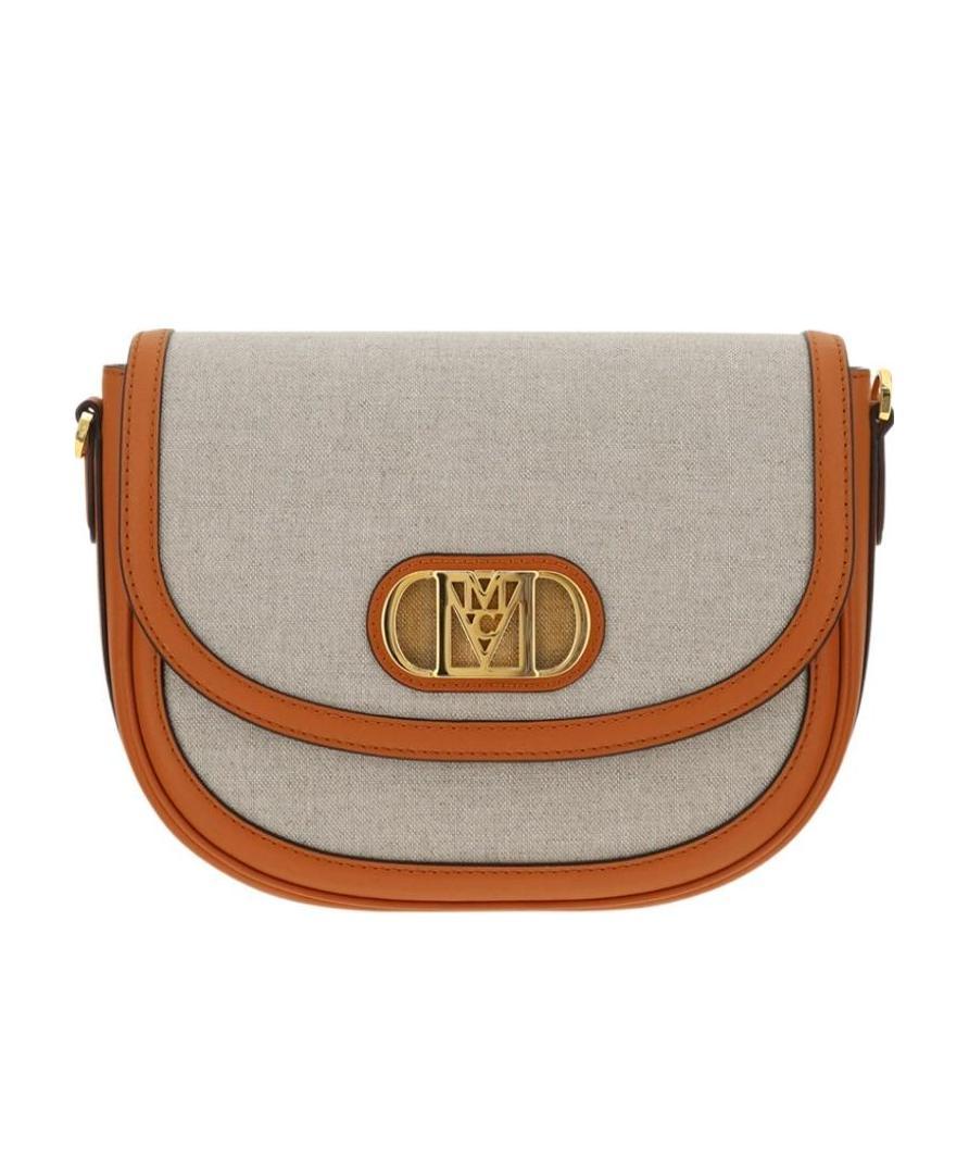 Mcm Mode Travia Logo Plaque Small Crossbody Bag In Nude