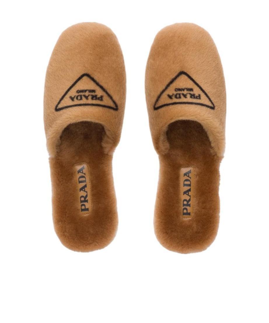 Shop Prada Pull-on Logo Slippers In Brown