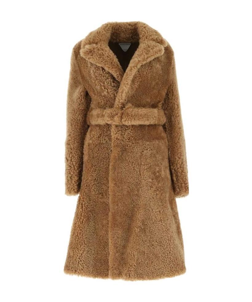 Bottega Veneta Teddy Shearling Belted Coat In Brown