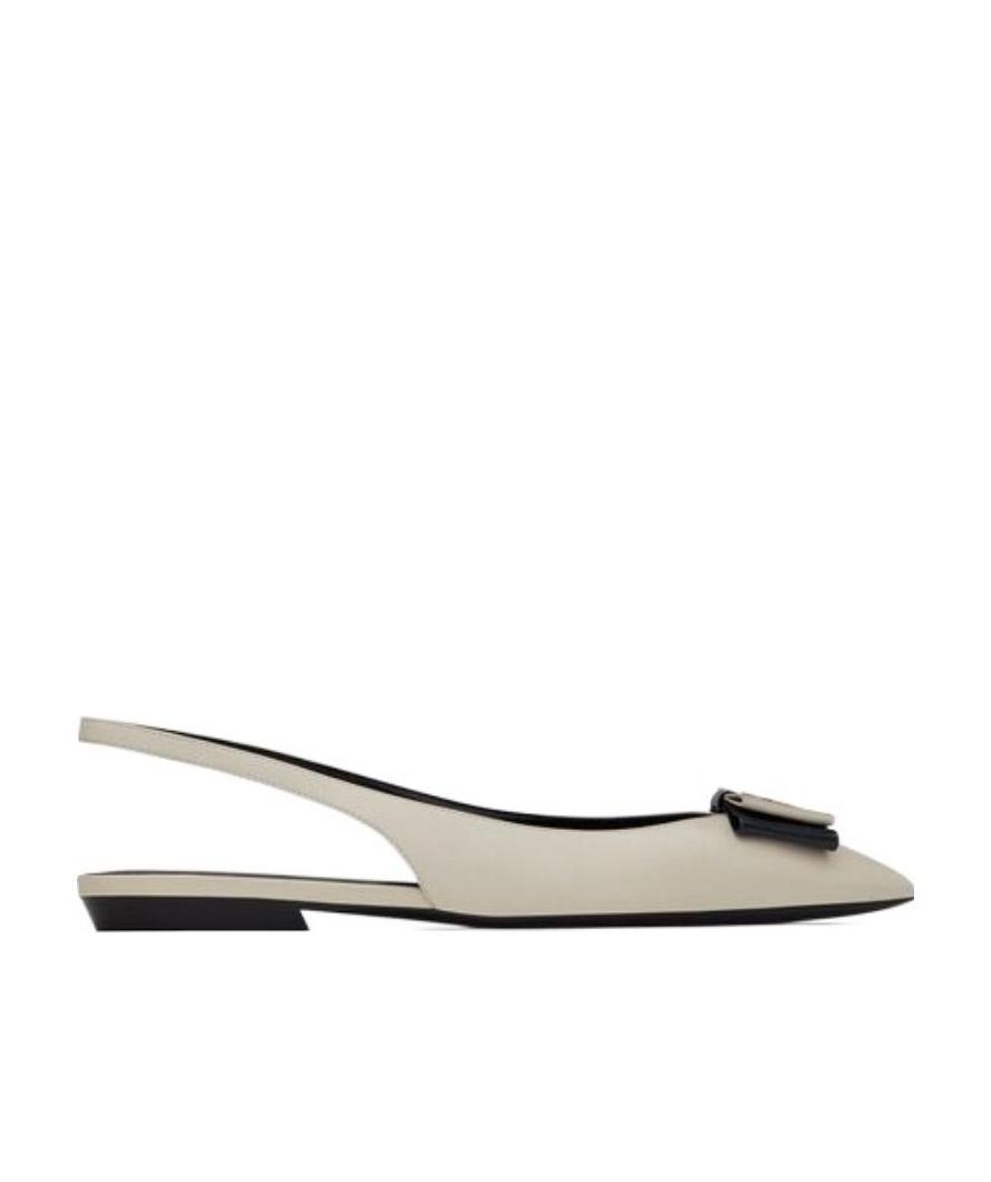 Saint Laurent Pointed-toe Slingback Ballerina Shoes In White