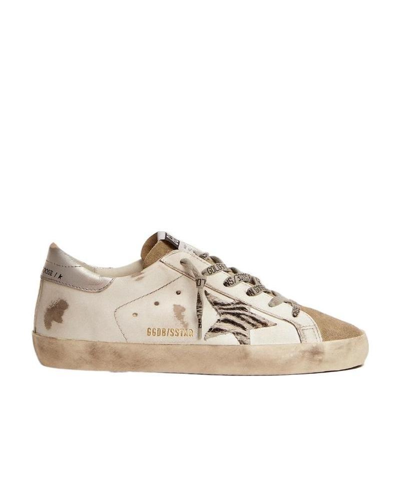 Golden Goose Super-star Sneakers With Silver Laminated Leather Heel Tab And Zebra-print Pony Skin Star